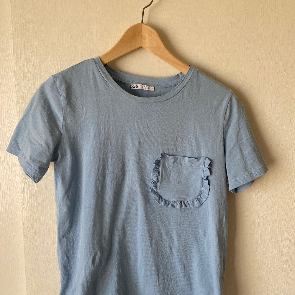Baby Blue Pocket T Shirt Zara